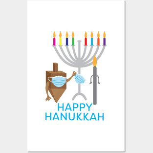 Happy Hanukkah - Spinning top and Candle with face mask Posters and Art